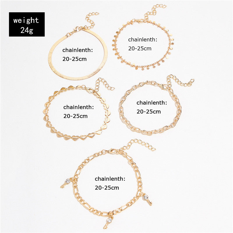 Crystal Heart Key Anklets