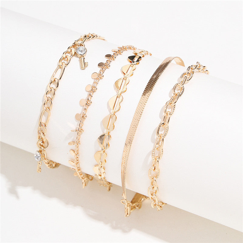 Crystal Heart Key Anklets