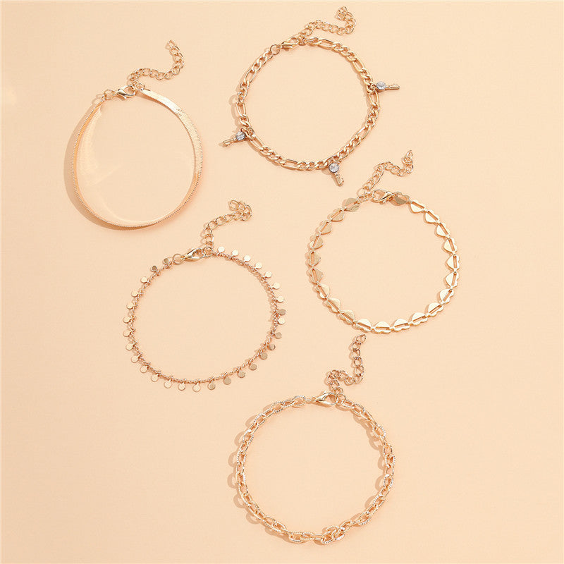 Crystal Heart Key Anklets