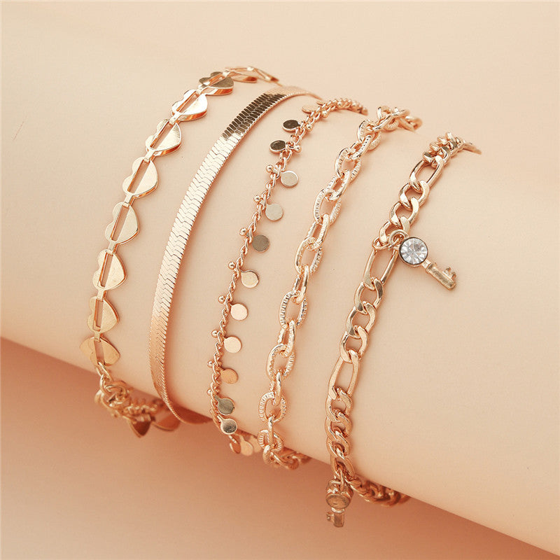 Crystal Heart Key Anklets